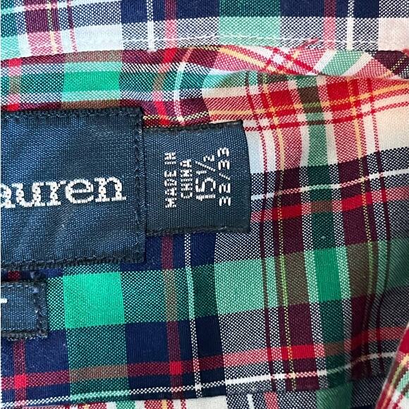 Ralph Lauren Mens 15½ / 32-33 Classic Fit Red Blue Green Plaid Button-Down Shirt - Picture 6 of 7